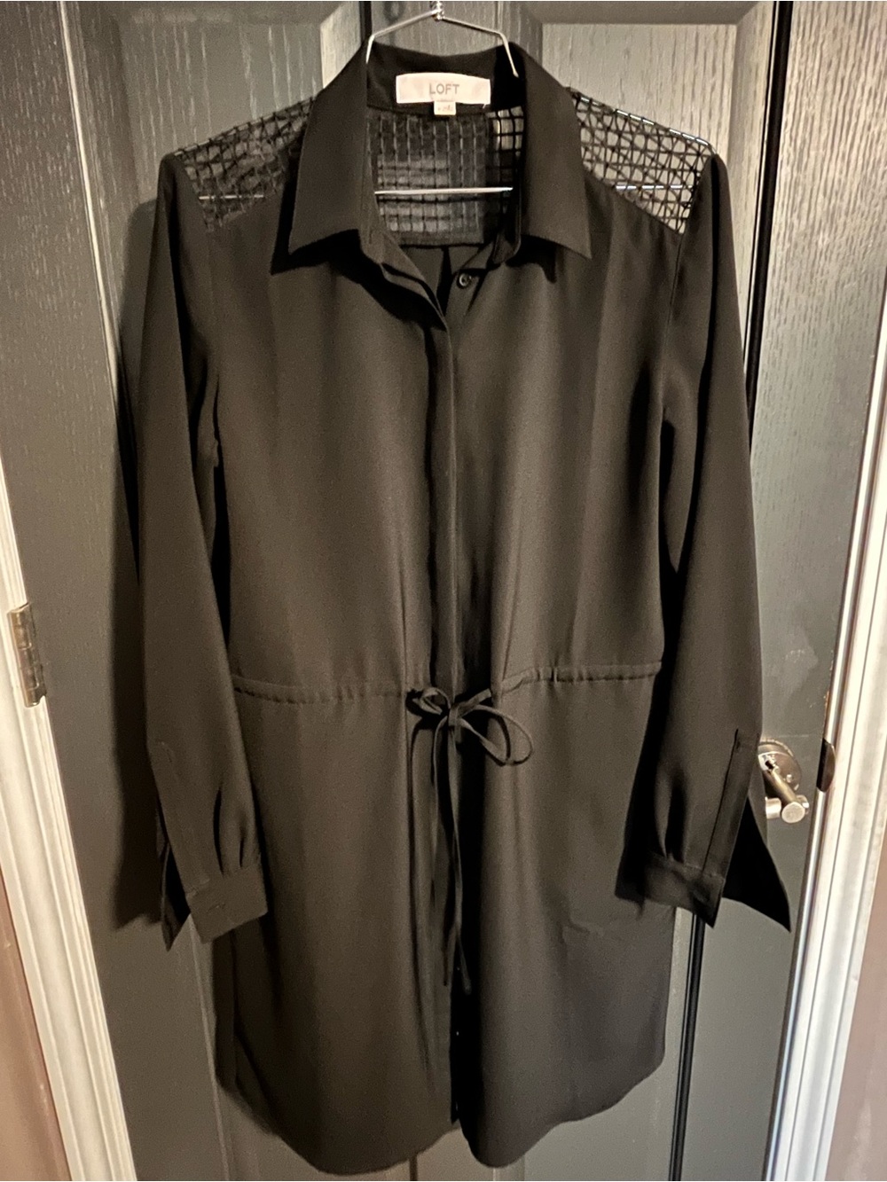 LOFT Black Long Sleeve Shirt Dress with Drawstring Waist